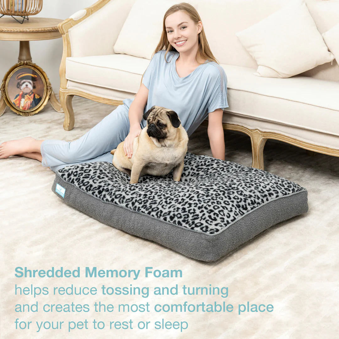 Leopord Grey Shredded Memory Foam Dog Bed