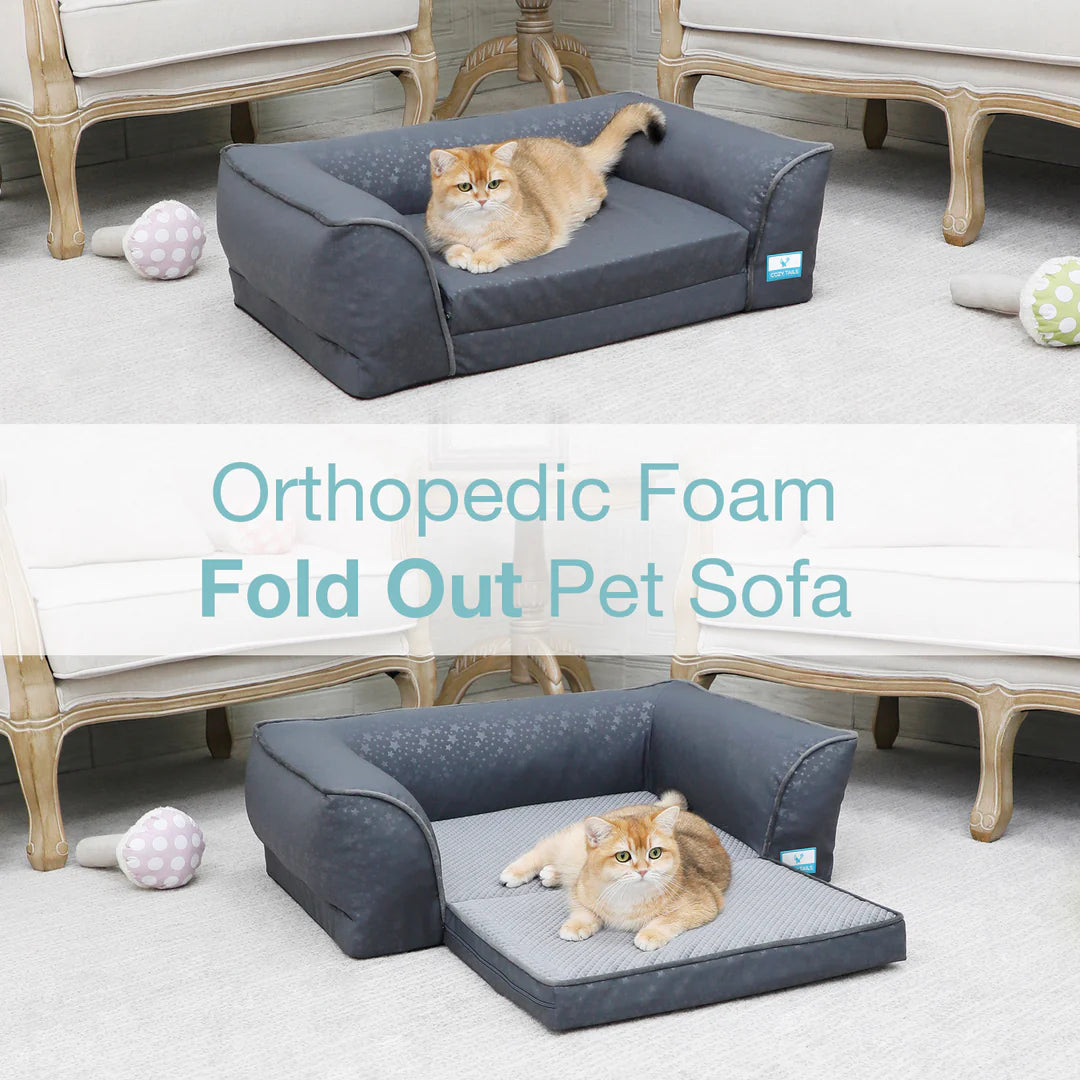 Grey Orthopedic Fold-Out Dog Sofa | Pawsi Clawsi