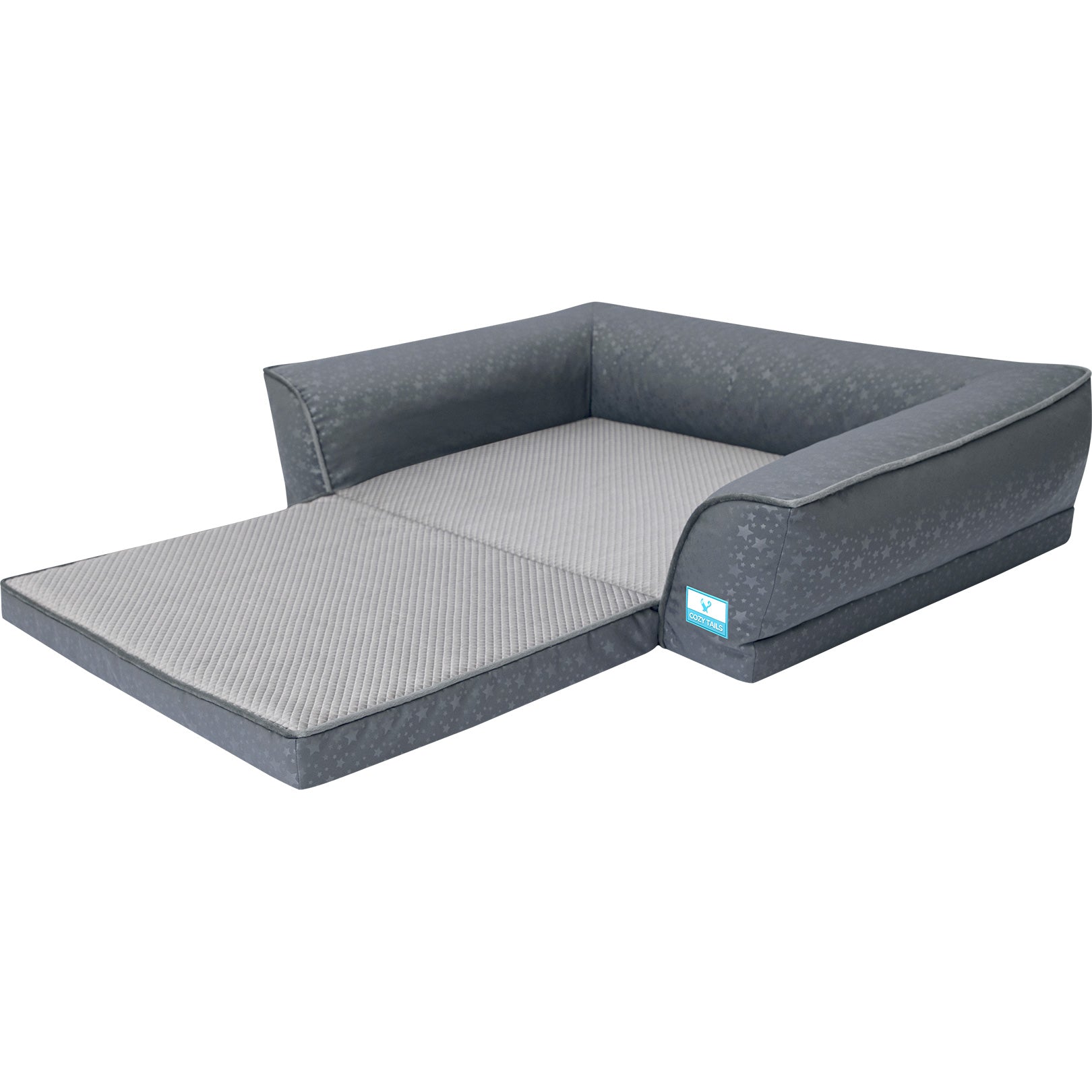 Grey Orthopedic Fold-Out Dog Sofa With Cooling-Silk Bed