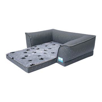 Grey Orthopedic Fold Out Dog Sofa With Warm Fur Bed