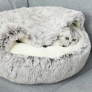 Faux Fur Calming Cat Cave Bed