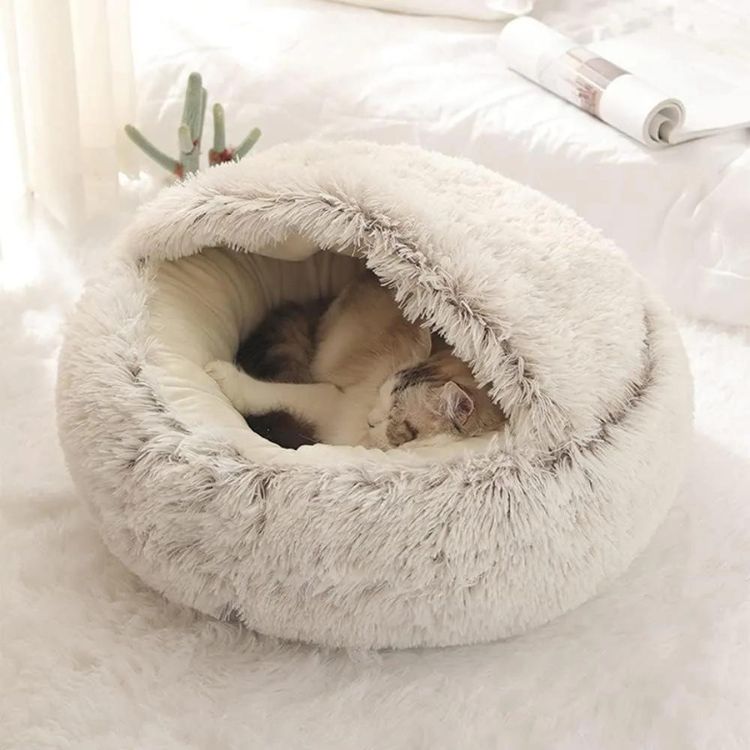 Faux Fur Calming Cat Cave Bed