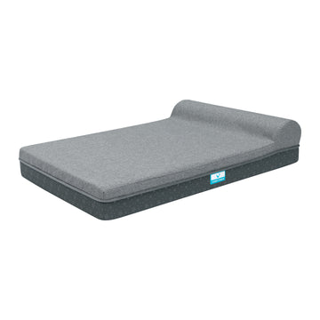 Grey Calming Dog Bed With Side Pillow