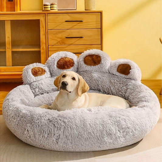 Faux Fur Bear Paw Calming Dog Bed