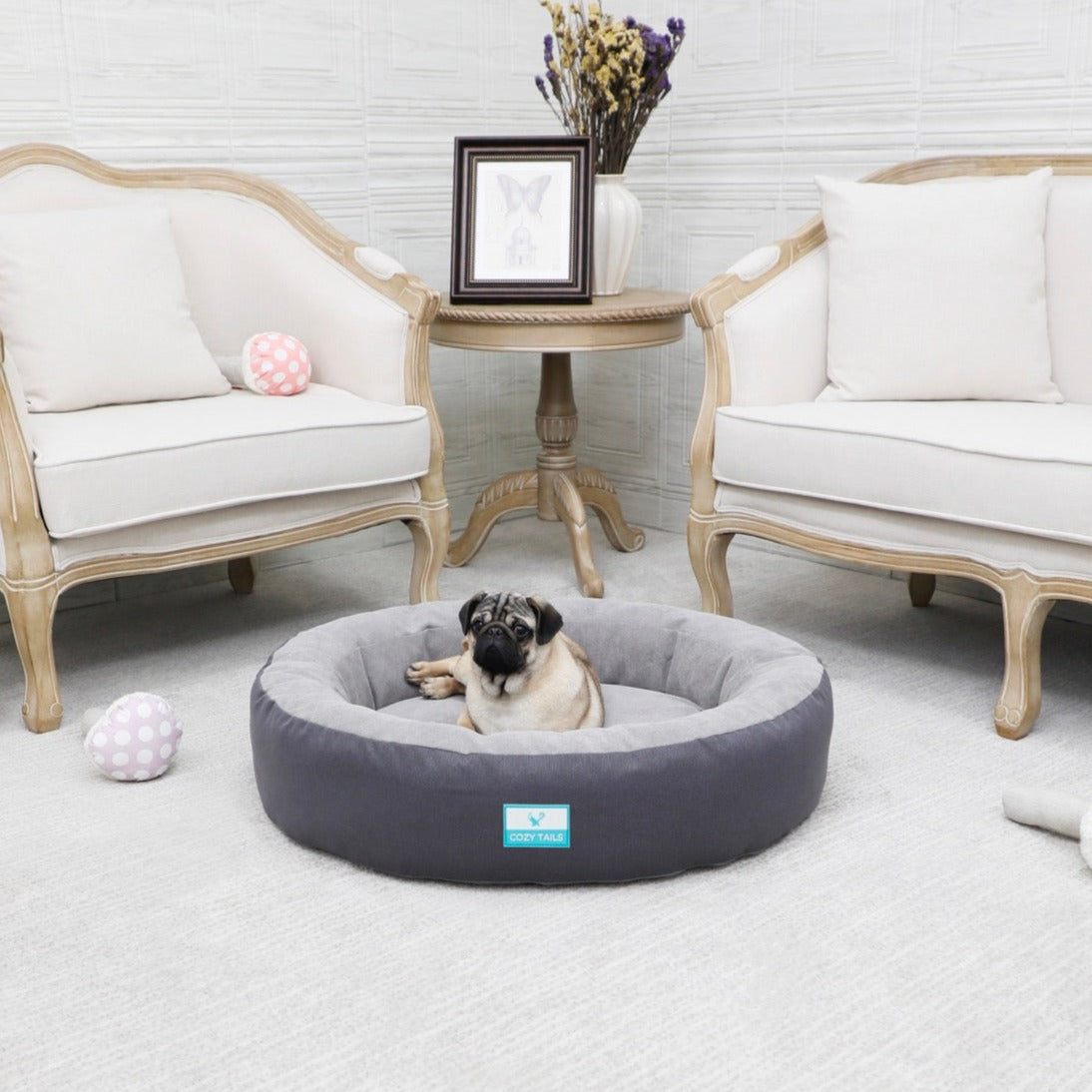 Pawsi Clawsi Grey Orthopedic Gel Pad Donut Dog Bed