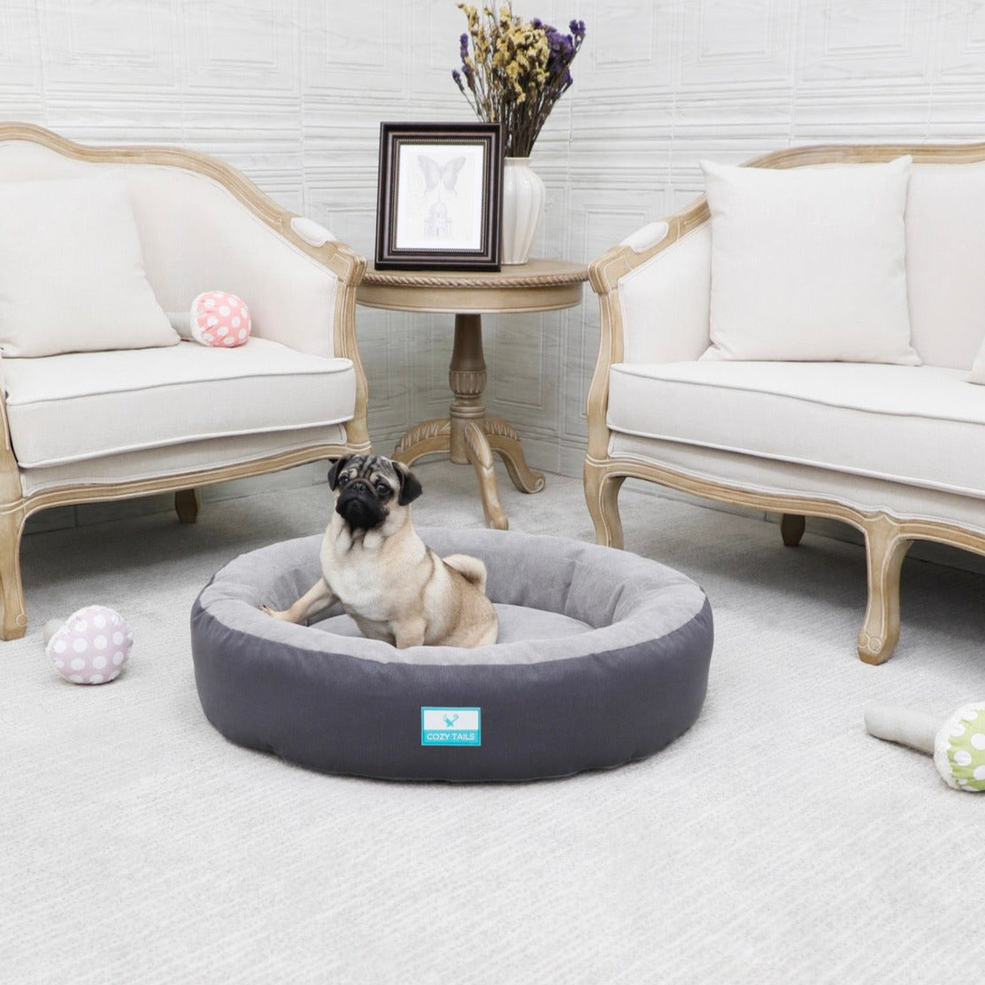 Grey Orthopedic Gel Pad Donut Dog Bed