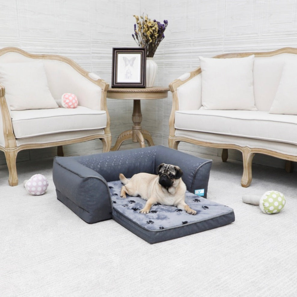 Grey Orthopedic Fold Out Dog Sofa  | Warm Fur Bed