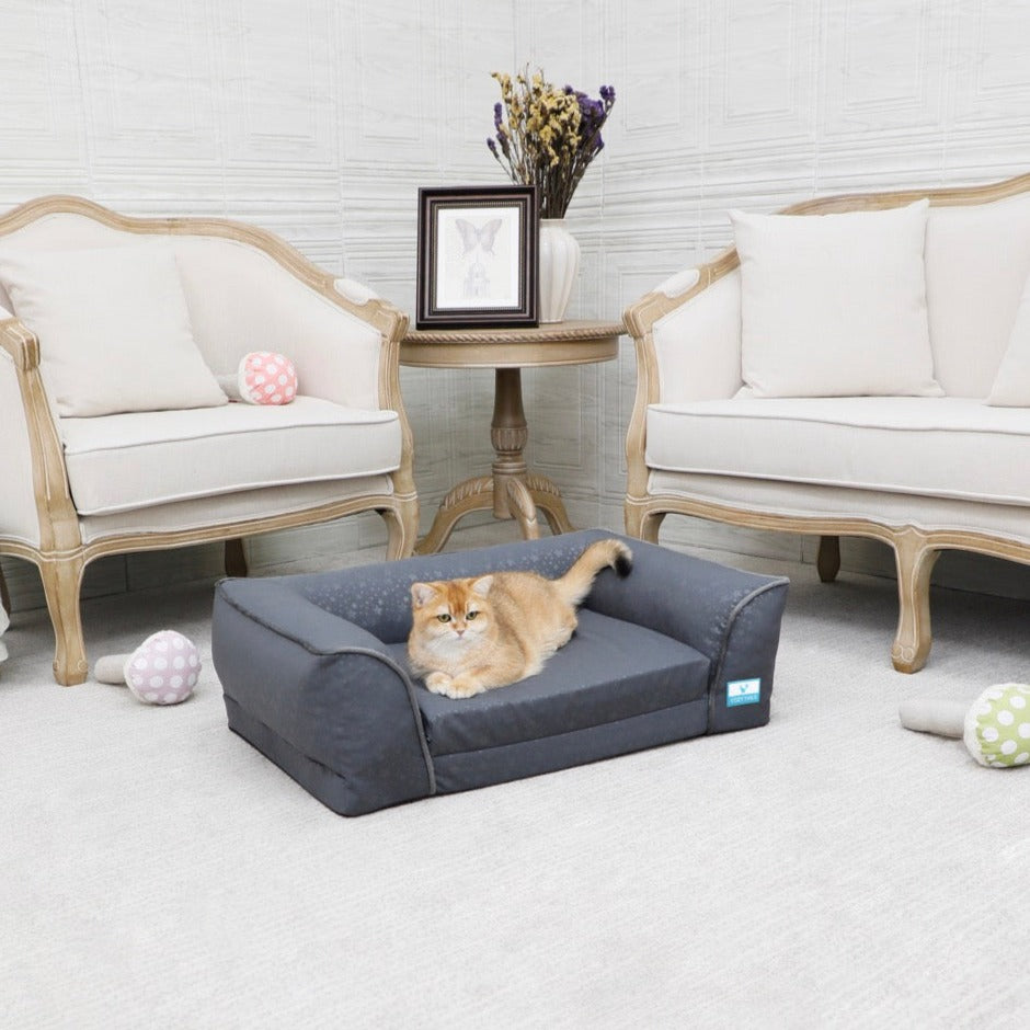 Grey Orthopedic Fold Out Dog Sofa With Warm Fur Bed