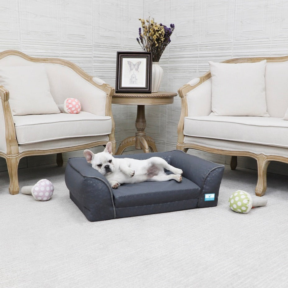 Grey Orthopedic Fold-Out Dog Sofa With Cooling-Silk Bed