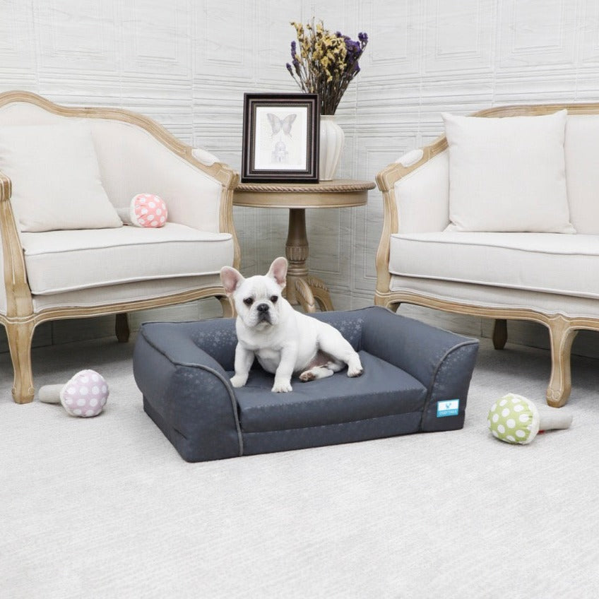 Grey Orthopedic Fold Out Dog Sofa With Warm Fur Bed