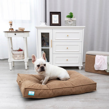 Tan Shredded Memory Foam Dog Bed With Waterproof Liner