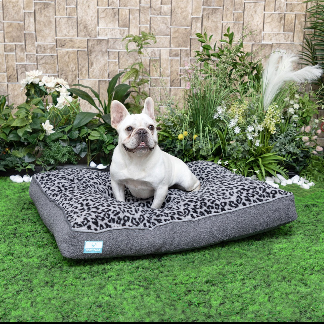 Pawsi Clawsi Leopord Grey Shredded Memory Foam Dog Bed